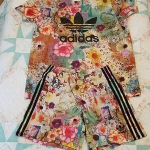 Adidas Floral Shirt and Shorts Set